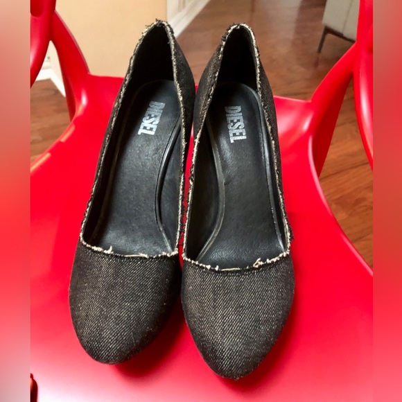 Diesel Black Denim Platform Heels European size 39 , US 8.5 - Picture 3 of 10